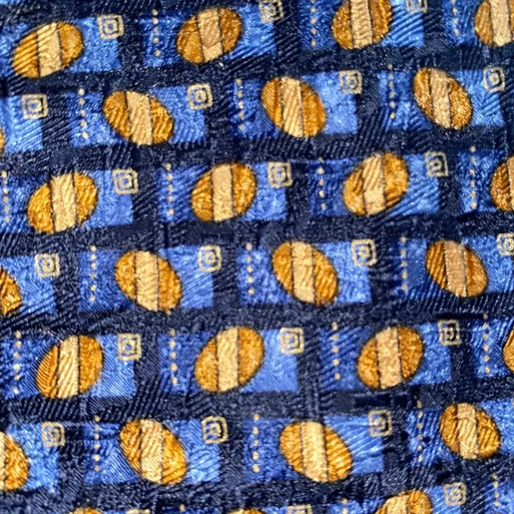 ERMENEGILDO ZEGNA $210 Mens Blue Brown Print Silk Necktie Tie EUC
